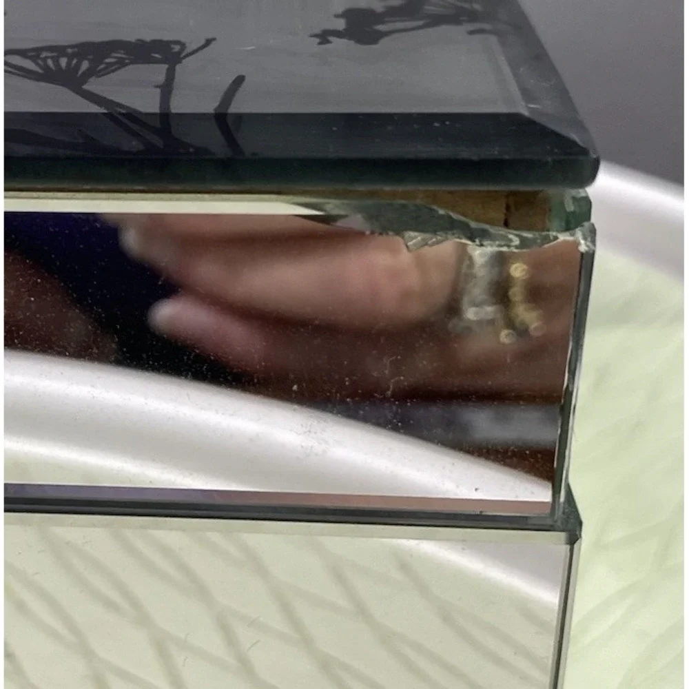 Mirrored Glass Jewelry Trinket Keepsake Box Black&Silver‎ trees 10x7x4